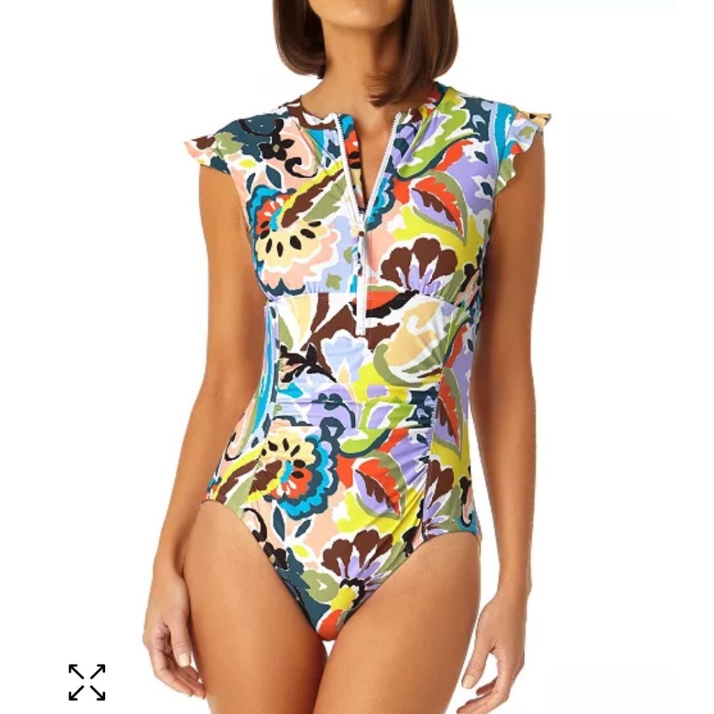 Anne Cole flutter sleeve one piece swimsuit in Kashmir Paisley